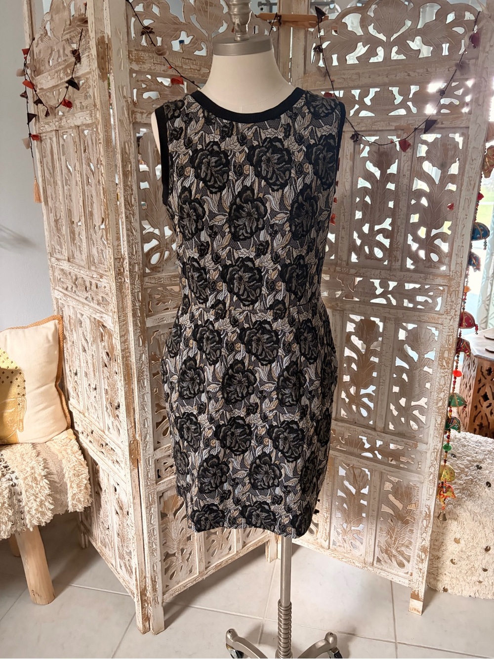 next Black Floral Lace Overlay Sheath Dress